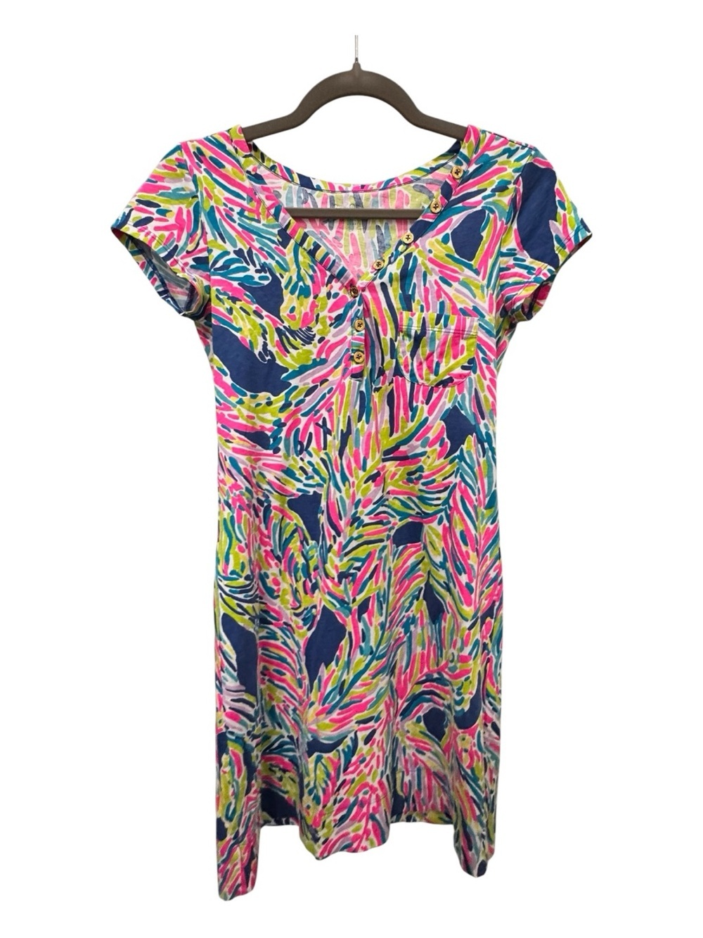 Lilly Pulitzer Palmyra Cotton Printed T-Shirt Dress Size XS Tropical Palm Print - Picture 2 of 7